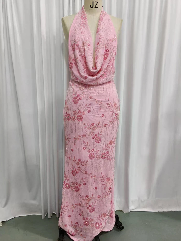 Mozision Sparkle Backless Sexy Maxi Dress Women Gown Elegant